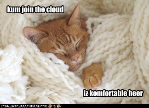 Kitten with caption: Come join the cloud, is comfortable