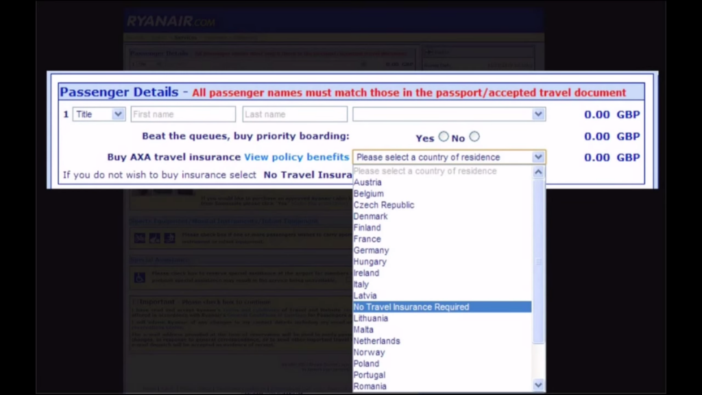 Classic Evil UX from Ryanair